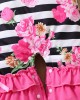 【0M-18M】2-piece Baby Girl Striped Floral Print Long Sleeve Romper With Hairband