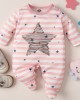 【0M-12M】Baby Girl Pink Striped Star Print Long Sleeve Romper