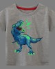 【18M-7Y】Boys Gray Luminous Dinosaur Print Round Neck Short Sleeve T-shirt