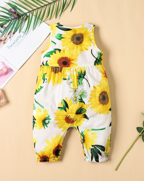 【3M-24M】Baby Girl Sunflower Print Sleeveless Romper