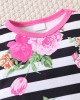 【0M-18M】2-piece Baby Girl Striped Floral Print Long Sleeve Romper With Hairband