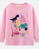 【18M-7Y】Girls Pink Dinosaur Print Round Neck Long Sleeve T-shirt