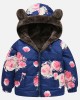 【18M-6Y】Girls Thick Floral Reversible Hooded Fleece Jacket