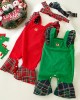 【3M-24M】2-piece Baby Girl Corduroy Christmas Plaid Jumpsuit With Hairband