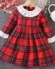 【18M-6Y】Girls Red Plaid Long Sleeve Dress