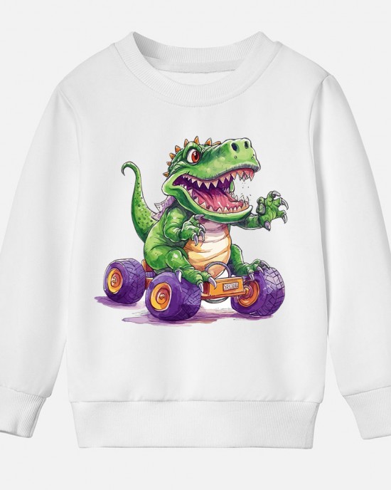 【12M-9Y】Boys Cotton Stain Resistant Dinosaur And Car Print Long Sleeve Sweatshirt