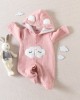 【0M-9M】Baby Girl Pink Thick Cloud Embroidered Long Sleeve Hooded Romper