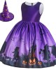 【2Y-11Y】2-piece Girls Multicolor Halloween Print Princess Dress With Hat - 33249