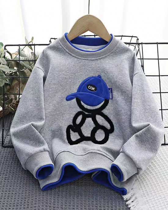 【3Y-12Y】2-piece Boys Bear Embroidery Long-sleeved Sweatshirt And Pants Set - 4446