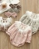 【0M-24M】2-piece Baby Girls Cotton Plaid Long Sleeve Romper With Hairband