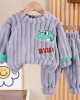 【9M-4Y】2-piece Boys Thick Flannel Dinosaur Embroidered Pajama Set