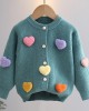 【18M-6Y】Girls Heart Applique Long Sleeve Sweater Cardigan