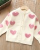 【18M-6Y】Girls Heart Pearl Long Sleeve Sweater Cardigan