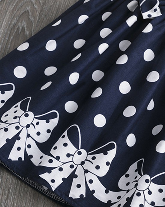 【2Y-12Y】Girls Polka Dot Bow Print Sleeveless Dress - 33315