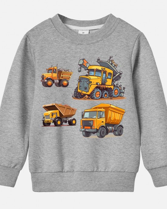 【12M-9Y】Boys Cotton Stain Resistant Engineering Car Print Long Sleeve Sweatshirt