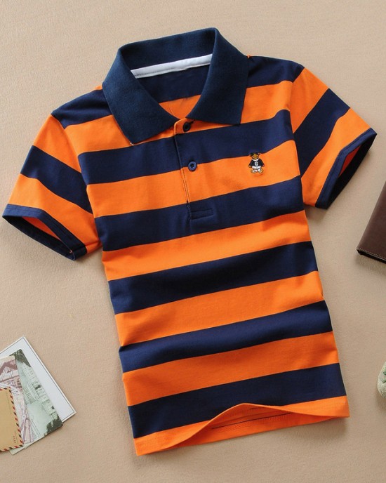 【18M-11Y】Boys Multicolor Cotton Striped Short-sleeved Polo Shirt