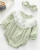 【0M-24M】2-piece Baby Girl Multicolor Cotton Jacquard Long Sleeve Romper With Hairband