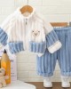 【9M-4Y】2-piece Unisex Kids Thick Flannel Bear Embroidered Pajama Set