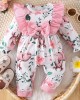 【0M-18M】Baby Girl Fawn Floral Print Long Sleeve Romper