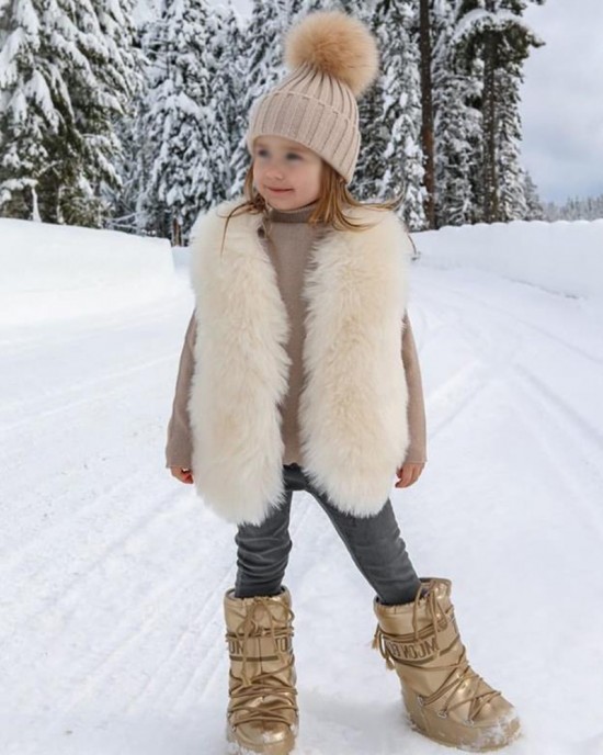 【12M-9Y】Girls Multicolor Thick Faux Fur Vest - 3180