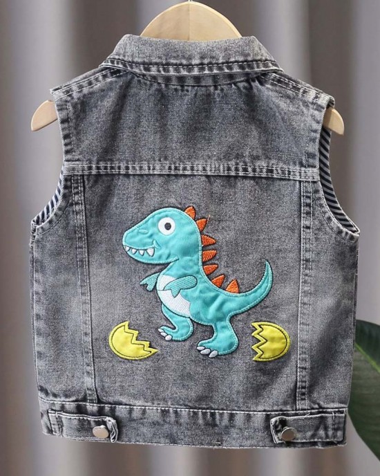 【18M-8Y】Boys Dinosaur Embroidered Denim Vest