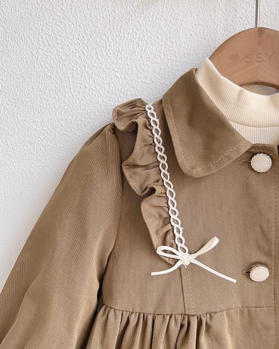 【18M-8Y】Girls Khaki Ruffled Trench Coat (T-shirt Not Included)