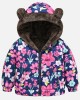 【18M-6Y】Girls Thick Floral Reversible Hooded Fleece Jacket