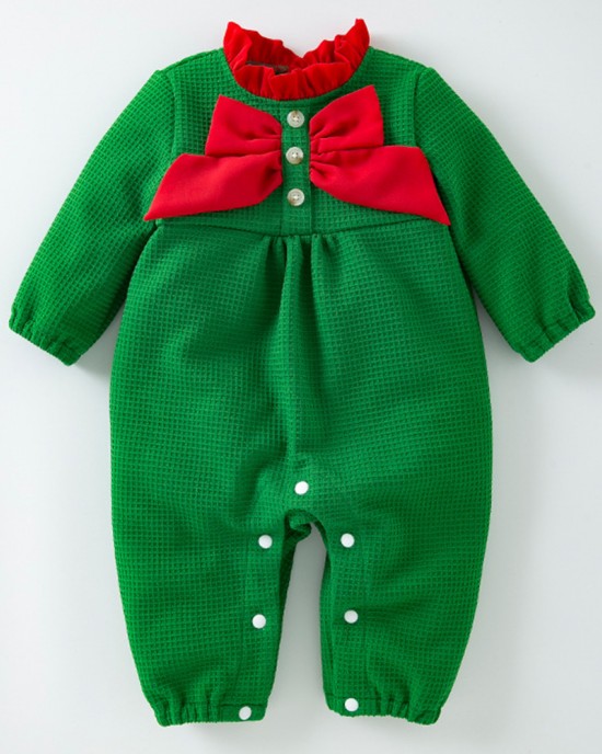 【3M-24M】Baby Girl Christmas Bow Long Sleeve Romper