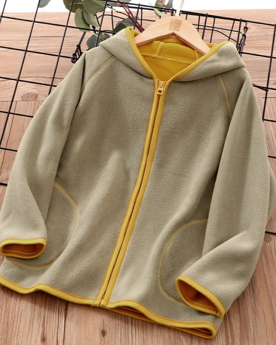 【2Y-10Y】Unisex Kids Multicolor Thick Fleece Hooded Jacket