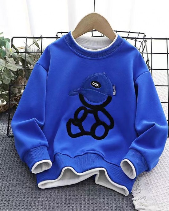 【3Y-12Y】2-piece Boys Bear Embroidery Long-sleeved Sweatshirt And Pants Set - 4446