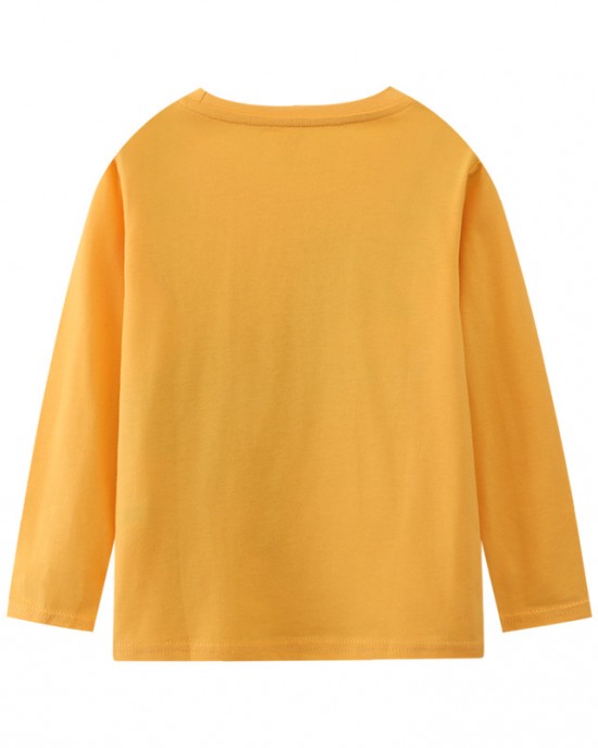 【18M-7Y】Boys Yellow Dinosaur Print Round Neck Long Sleeve T-shirt