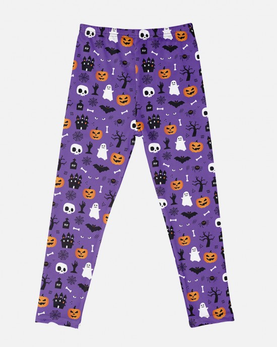 【3Y-11Y】Girls Multicolor Halloween Print Leggings