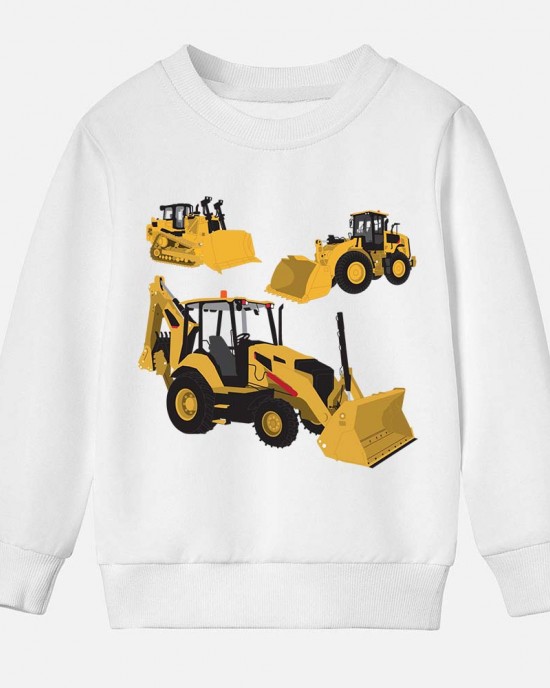 【12M-9Y】Boys Cotton Stain Resistant Excavator And Tractor Print Long Sleeve Sweatshirt