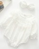 【0M-24M】2-piece Baby Girl Multicolor Cotton Jacquard Long Sleeve Romper With Hairband