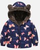 【18M-6Y】Girls Thick Butterfly Print Reversible Hooded Fleece Coat