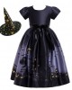 【2Y-11Y】2-piece Girls Multicolor Halloween Print Princess Dress With Hat