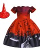 【2Y-11Y】2-piece Girls Multicolor Halloween Print Princess Dress With Hat