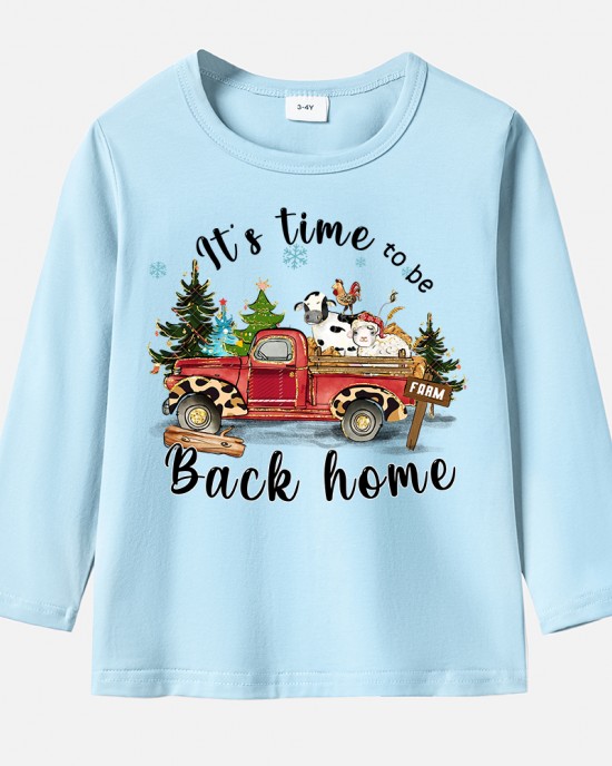 【12M-9Y】Unisex Kids Cotton Stain Resistant Christmas Print Long Sleeve Tee