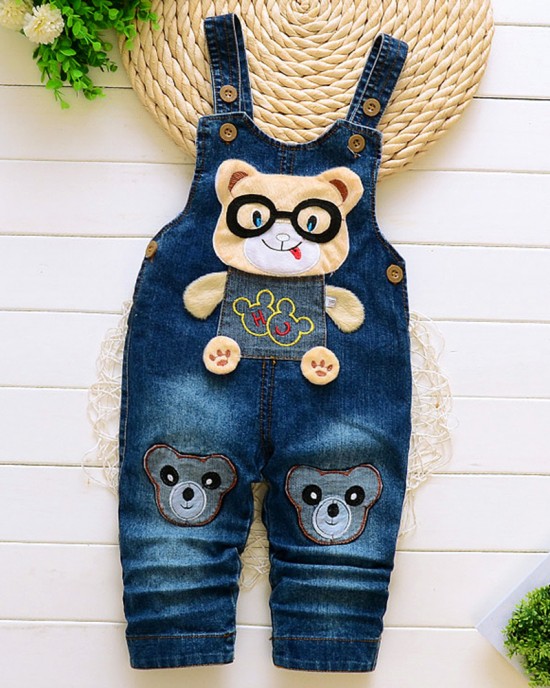 【9M-3Y】Unisex Kid Cartoon Denim Overalls