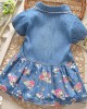 【9M-3Y】Girls Denim Floral Short Sleeve Dress