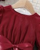 【18M-6Y】Girls Red Velvet Star Mesh Long Sleeve Dress