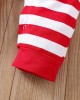 【0M-12M】2-piece Unisex Baby Red Christmas Striped Cartoon Embroidered Long Sleeve Romper With Hat