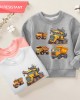 【12M-9Y】Boys Cotton Stain Resistant Engineering Car Print Long Sleeve Sweatshirt