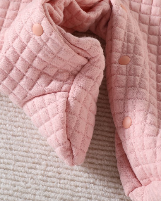 【0M-9M】Baby Girl Pink Thick Cloud Embroidered Long Sleeve Hooded Romper