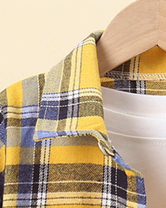 【18M-7Y】Boys Multicolor Plaid Long Sleeve Shirt (Only Shirt) - 4111