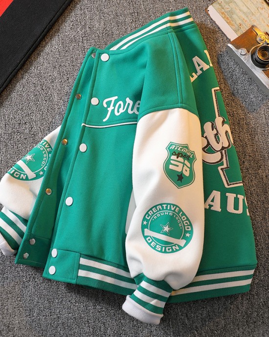 【3Y-12Y】Boys Letter Print Baseball Jacket - 4127