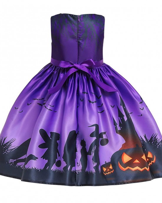 【2Y-11Y】2-piece Girls Multicolor Halloween Print Princess Dress With Hat - 33249