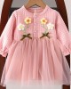 【12M-4Y】Girls Thick Applique Mesh Long Sleeve Dress