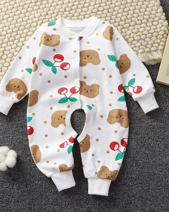 【0M-24M】Unisex Baby Cotton Cartoon Print Long Sleeve Romper