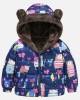 【18M-6Y】Girls Thick Animal Print Reversible Hooded Fleece Coat